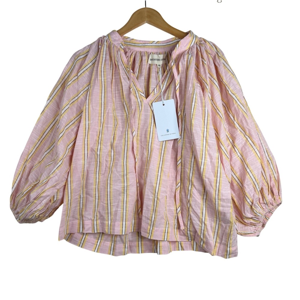 NWT Daughters of India Poet Striped Cotton Blouse size XS Pink Sorbet
